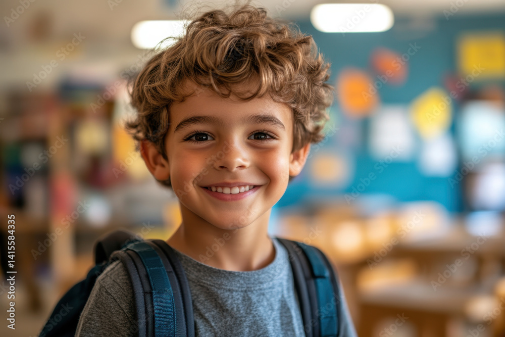 Young boy with curly hair smiling, holding a colorful balloon in a sunny park. Young boy with curly hair smiling, holding a colorful balloon in a sunny park.