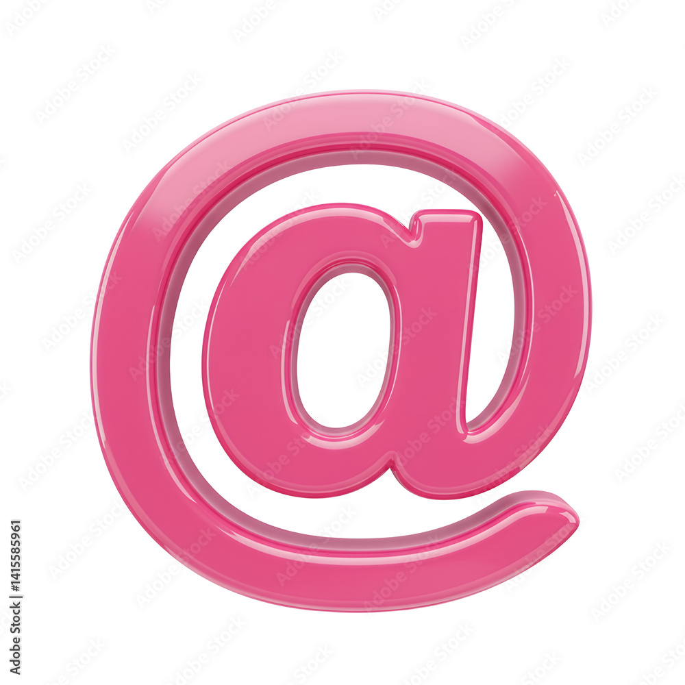 Pink At Symbol Glossy Render on White Background Pink At Symbol Glossy Render on White Background