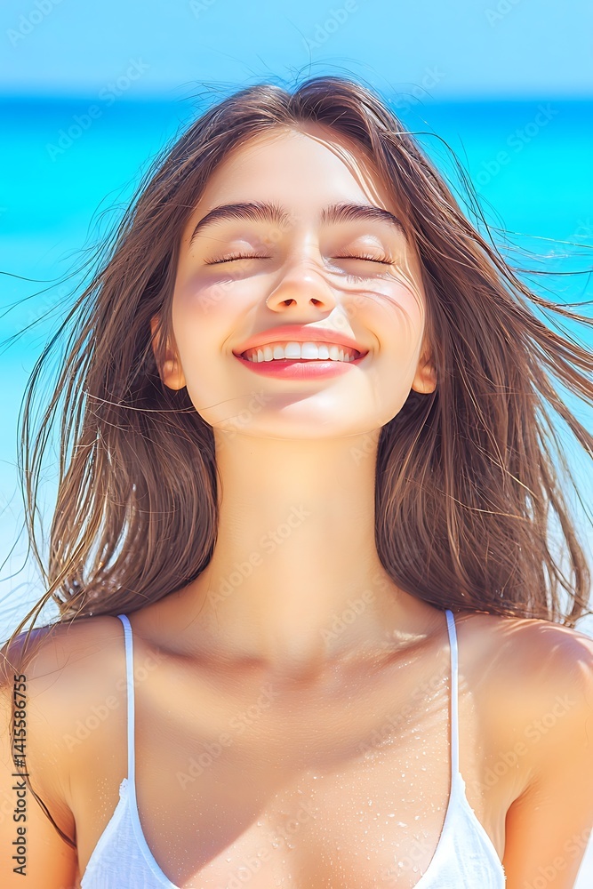 Happy Woman Beach Smile Happy Woman Beach Smile