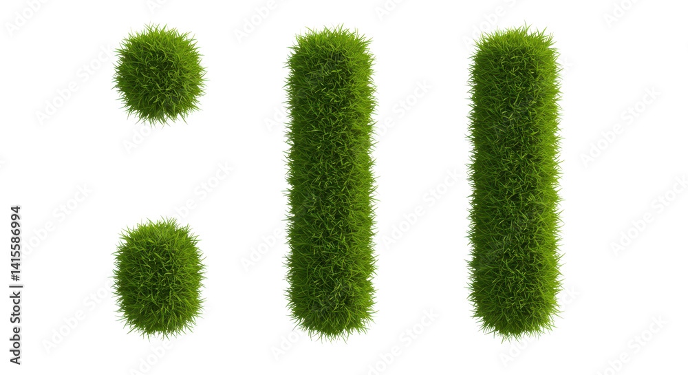 A colon symbol made of grass with two vertical bars and two circular dots on a black background A colon symbol made of grass with two vertical bars and two circular dots on a black background