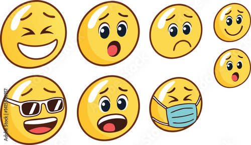 Emoji Face Design Set with Emotions for Chat and Social Media | Colorful Emoji Icons Featuring a Wide Range of Human Emotions | Realistic Emoji Face Pack with Sad Happy Funny and Crying Icons