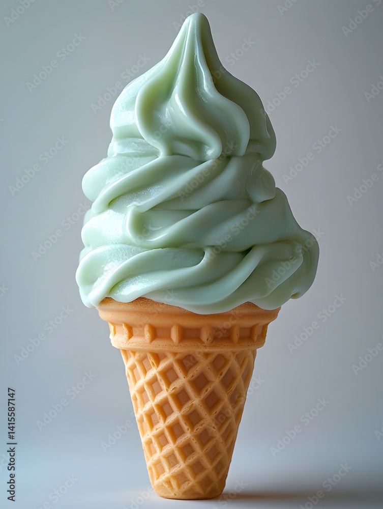 honeydew melon soft serve ice cream in a waffle cone honeydew melon soft serve ice cream in a waffle cone