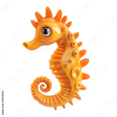 seahorse 3d rendering isolated on white background. Cartoon plastic style icon 