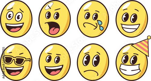 Emoji Face Design Set with Emotions for Chat and Social Media | Colorful Emoji Icons Featuring a Wide Range of Human Emotions | Realistic Emoji Face Pack with Sad Happy Funny and Crying Icons
