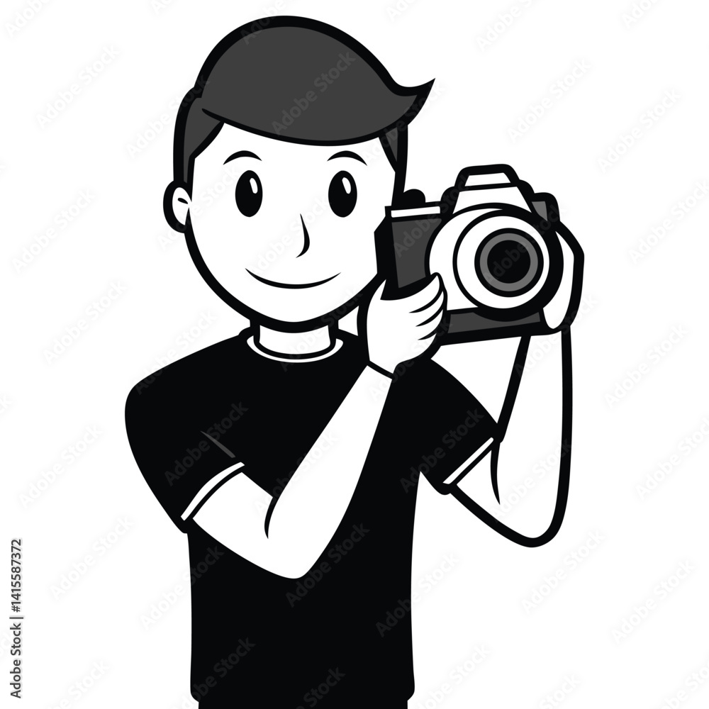 Happy Young Man Taking Photographs with a DSLR Camera Happy Young Man Taking Photographs with a DSLR Camera