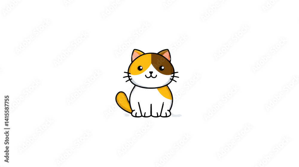 Obraz premium Whimsical Cat: A cute cartoon cat with a multi-colored coat sits, its adorable presence radiating charm and a touch of joy. Perfect for those seeking an element of whimsy and warmth.