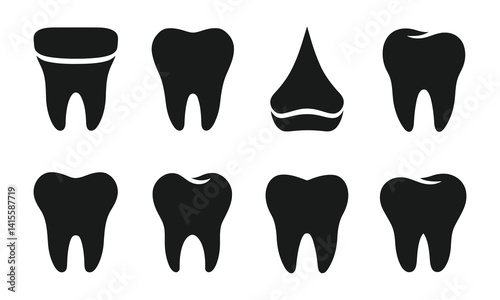 Vector set of tooth icons dental health and hygiene