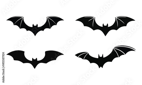 Black vector illustration set of bat silhouettes 
