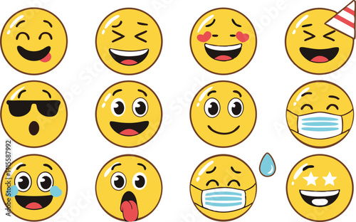 Emoji Face Design Set with Emotions for Chat and Social Media | Colorful Emoji Icons Featuring a Wide Range of Human Emotions | Realistic Emoji Face Pack with Sad Happy Funny and Crying Icons