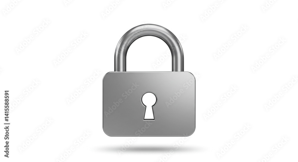 A steadfast silver padlock symbolizing unwavering security and data protection against a clean white backdrop. A steadfast silver padlock symbolizing unwavering security and data protection against a clean white backdrop.