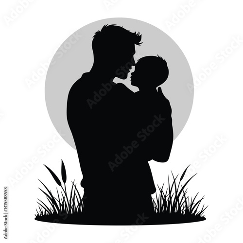 Silhouette illustration shows a father holding her child, a daughter, with love