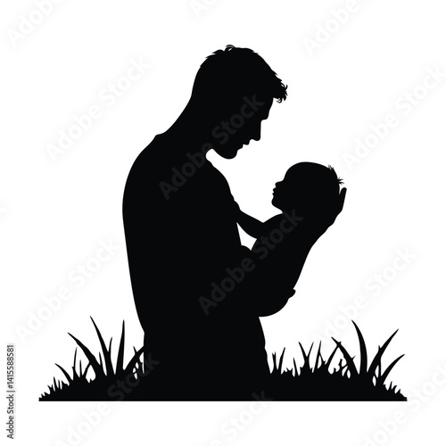 Silhouette illustration shows a father holding her child, a daughter, with love