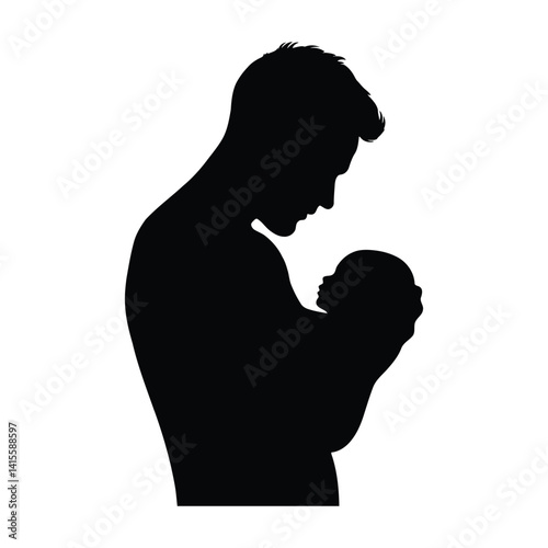 Silhouette illustration shows a father holding her child, a daughter, with love