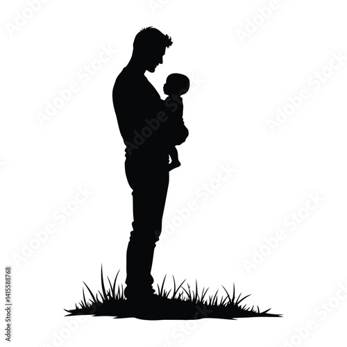 Silhouette illustration shows a father holding her child, a daughter, with love