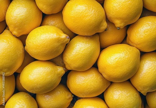 Fresh and Juicy Lemons Piled Together in a Vibrant Yellow Background for Culinary or Health Related Projects and Creative Designs