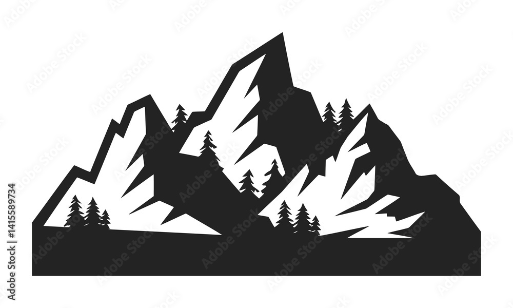 Fototapeta premium silhouette Vector illustration of a mountain against white background