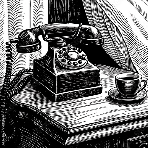 Vintage Telephone and Coffee Cup Still Life
