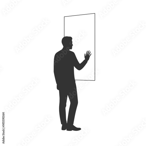 Office Worker Reflecting at Window Taking Mindful Pause Silhouette Vector