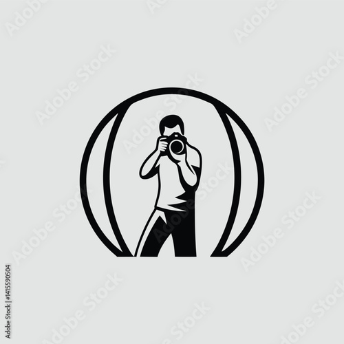 Photographer Silhouette in a Circular Frame Taking a Photo with DSLR Camera