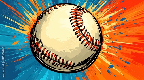 Vibrant illustration of a baseball in motion with colorful splashes in the background, symbolizing energy