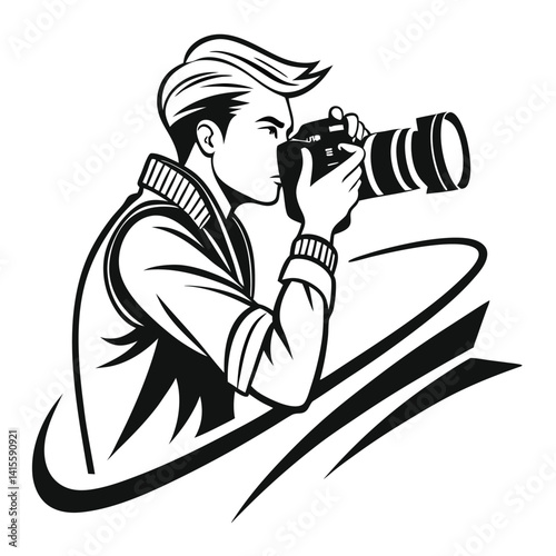 Stylish Black and White Illustration of a Photographer Taking a Picture