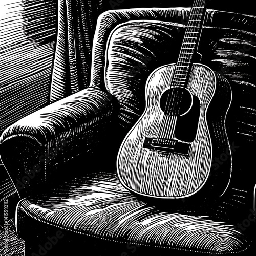 Acoustic Guitar in Armchair