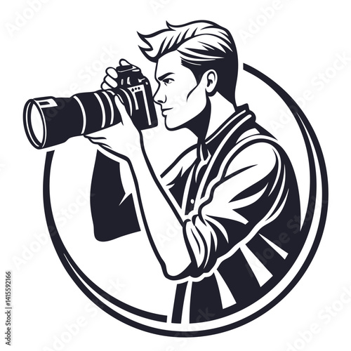 Stylish Monochrome Illustration of a Photographer Holding a DSLR Camera