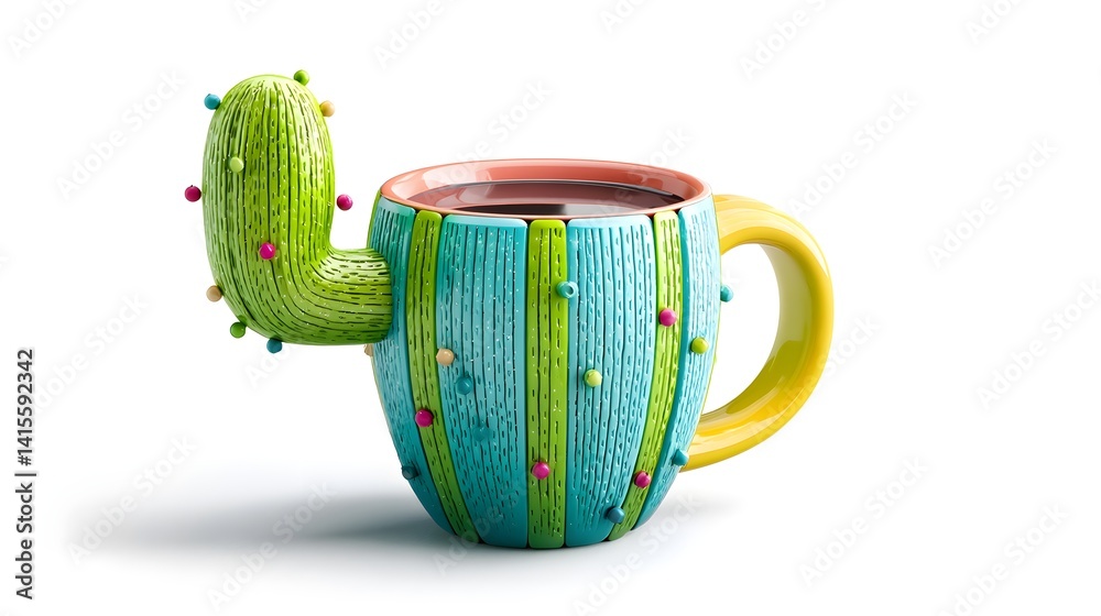 Whimsical cactus inspired ceramic mug with a vibrant textured design and cheerful modern appeal