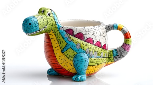 Obraz na płótnie Whimsical and playful ceramic mug shaped like a colorful dinosaur perfect for adding a touch of fun to any kitchen or dining space w salonie