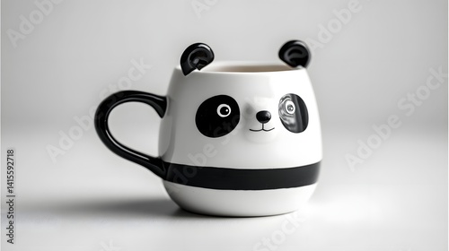 Obraz na płótnie Whimsical panda shaped ceramic mug featuring a striking black and white color scheme and a minimalist playful design w salonie