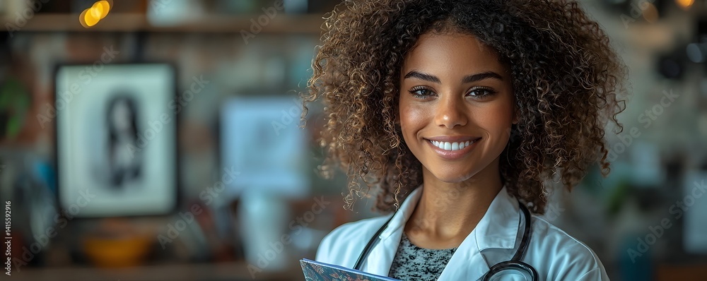 A confident and friendly doctor in a welcoming clinic setting