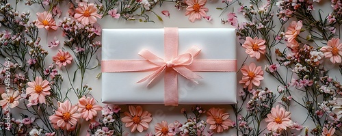 Obraz na płótnie Elegant white gift card with delicate floral border for Eid greetings w salonie