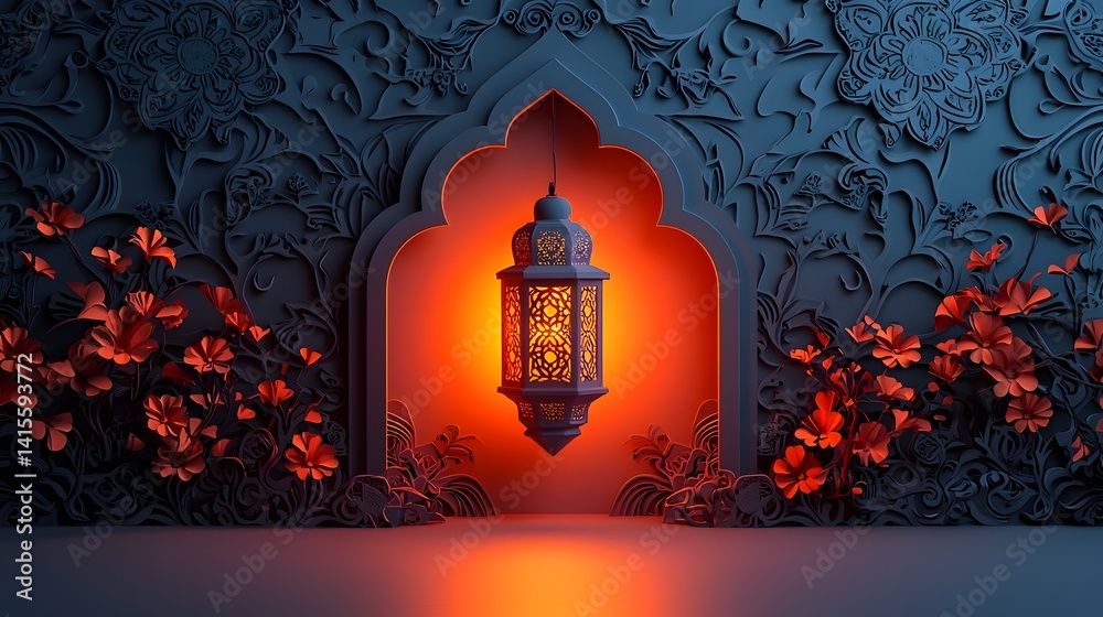 Glowing lantern surrounded by intricate geometric patterns