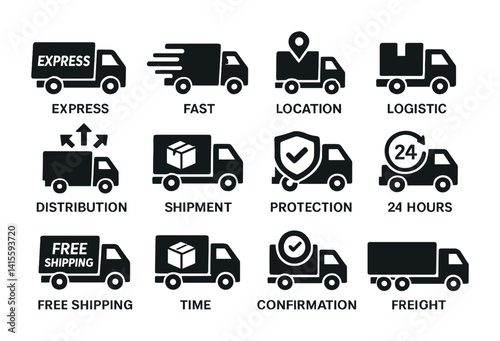 Comprehensive delivery and shipping icons set – 12 essential linear icons