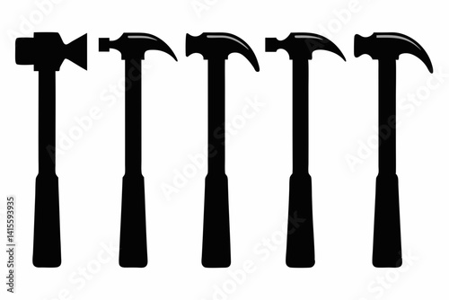 hammer icon set silhouette black vector