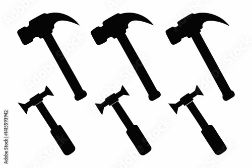 hammer icon set silhouette black vector
