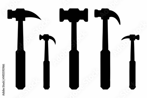 hammer icon set silhouette black vector