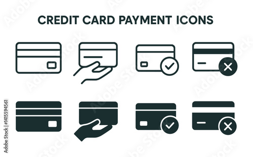 Credit card payment icons set - linear style for payment processing and transactions