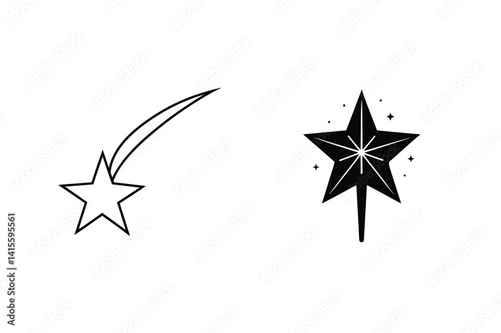 Fototapeta premium Star Icons Set Celestial Symbols Black And White Vector Illustration