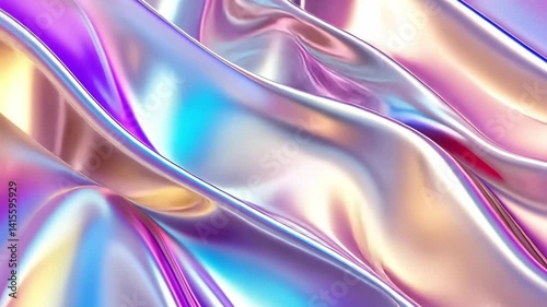 Iridescent abstract silk-like surface with soft pastel reflections and flowing texture