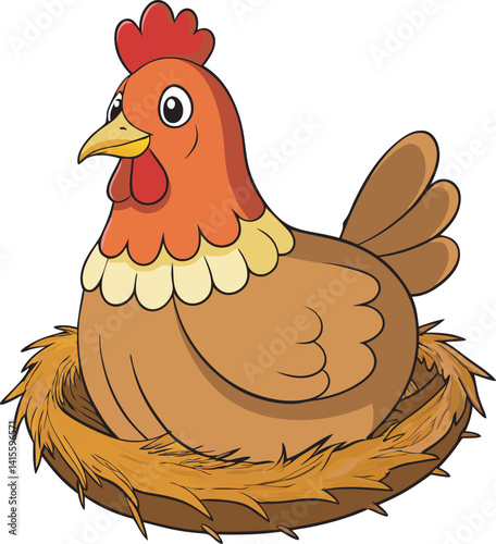 A brown hen sits on a nest with eggs, symbolizing prosperity and wealth-