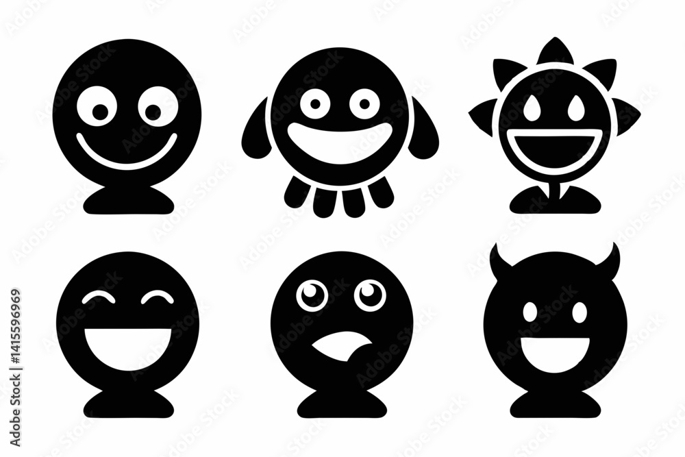 Fototapeta premium imogi icon set silhouette black vector bundle