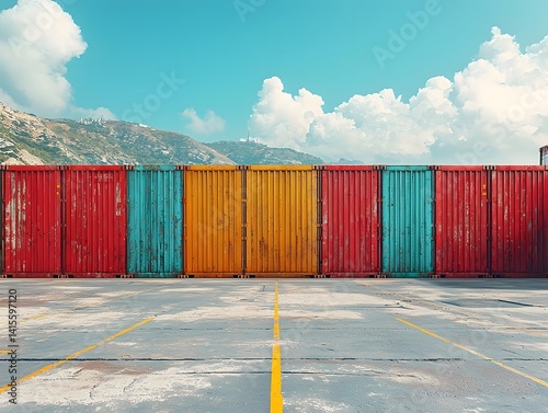 Obraz na płótnie Colorful cargo containers stacked at a bustling port terminal w salonie