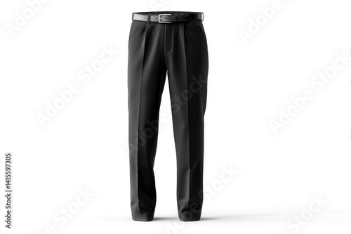 Black Dress Pants with Belt Isolated on White for Fashion Apparel