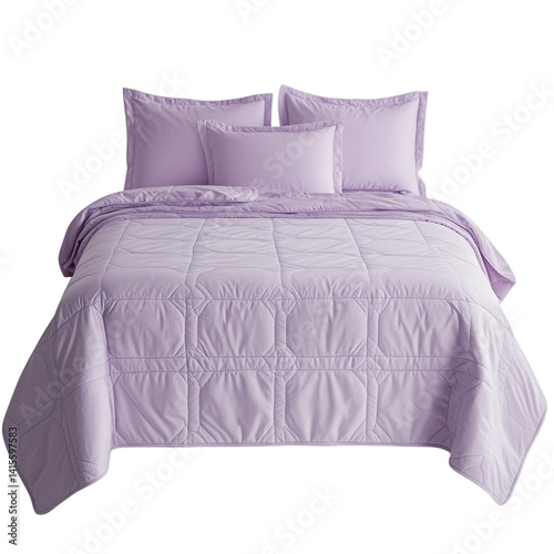 Quilted bedspread in pale lavender. Isolated white background. Png format