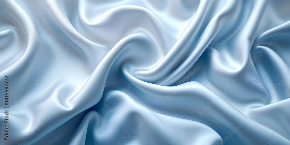 Obraz premium Modern pastel blue satin drapery with light gray soft folds