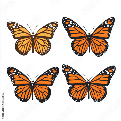 Monarch butterfly silhouettes collection, vector illustration isolated on white background 