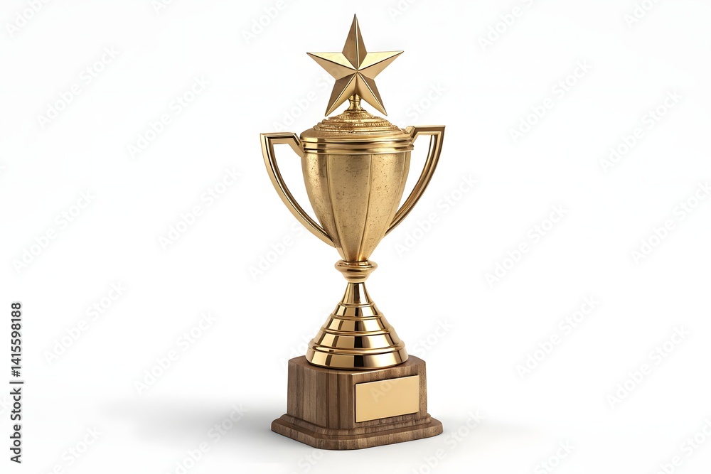 Gold Trophy with Star on Wooden Base for Achievement Gold Trophy with Star on Wooden Base for Achievement