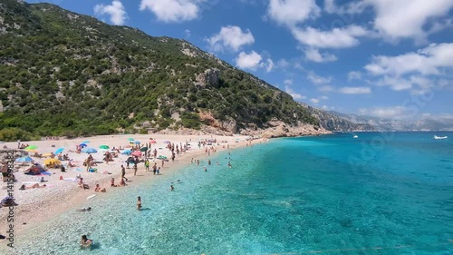Drone view of the vibrant Cala Luna Beach on Sardinia island, Italy