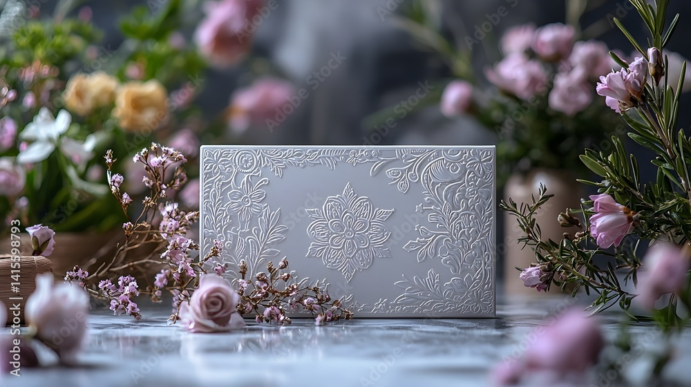 Embossed mandala design on a white gift card for Eid al Fitr